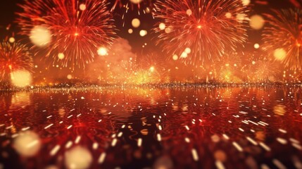 Obraz premium Fireworks Display Reflected in Water