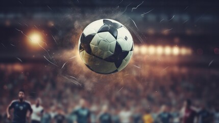 Fototapeta premium A captivating close-up of a soccer ball ablaze, with flames erupting from various points around it.