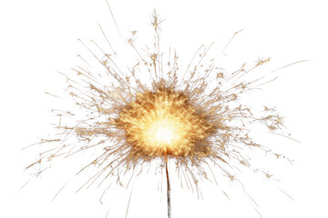 A single sparkler glowing intensely, isolate on white background.