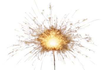 A single sparkler glowing intensely, isolate on white background.
