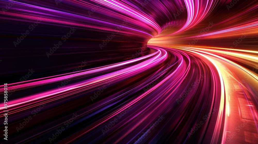Poster colorful light trails create a dynamic pattern against a dark background, showcasing vibrant energy 
