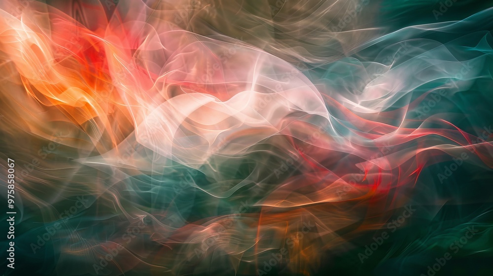 Poster colorful abstract swirl of smoke in vibrant hues captured in a moody atmosphere, creating a dynamic 