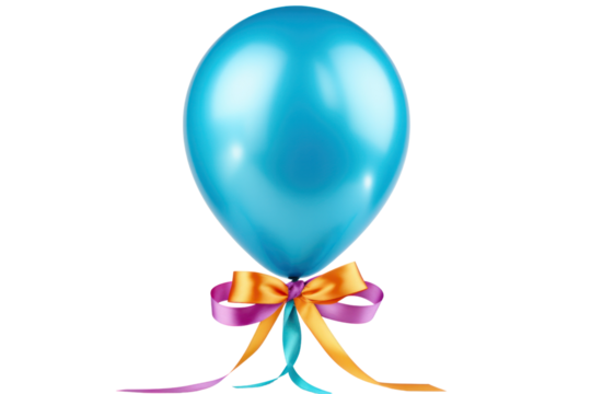 A single large balloon tied with multiple ribbons in vibrant colors, perfect for celebrations and events isolated on white background