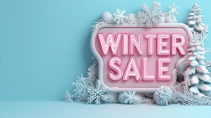 Vibrant winter sale sign adorned with frosty decor, ideal for promoting seasonal discounts in a colorful and festive atmosphere.