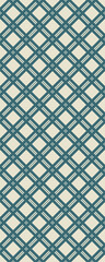 A repeating geometric pattern featuring intersecting lines in a teal color against a light background.