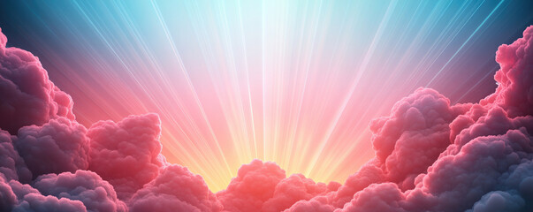 Explore vibrant digital artwork showcasing clouds aglow with neon lights and rays, creating a mesmerizing fantasy sky experience. Perfect for creative projects.