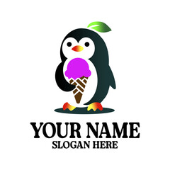 a penguin with a ball in his mouth