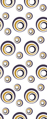 A repeating pattern featuring concentric circles in various colors on a white background, suitable for textiles or graphic design.