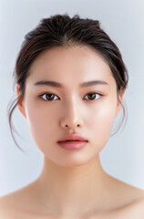 Obraz premium Radiant Close-Up of a Young Asian Woman's Face with Healthy Skin