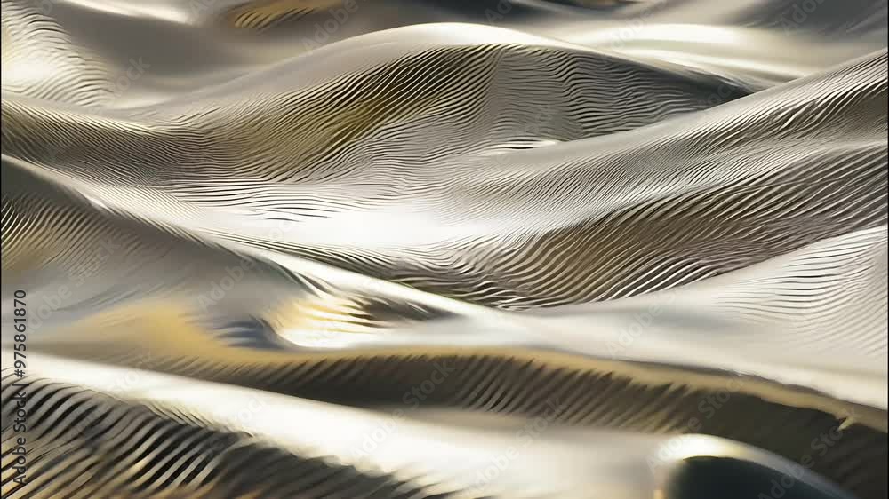 Poster soft golden waves create a luxurious abstract texture reflecting light and shadows in a fluid, elega