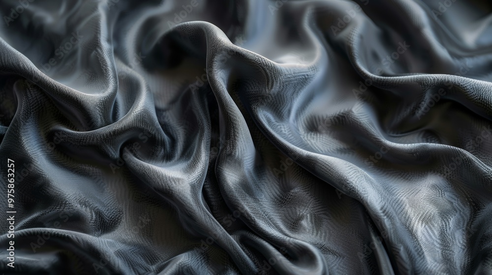 Poster soft, flowing black fabric drapes smoothly across a surface, creating gentle waves and textures unde