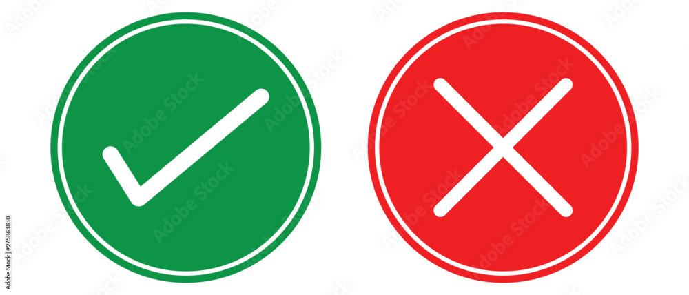 Poster tick and cross icon. check mark icon button set. green check mark and red cross mark icon, isolated 