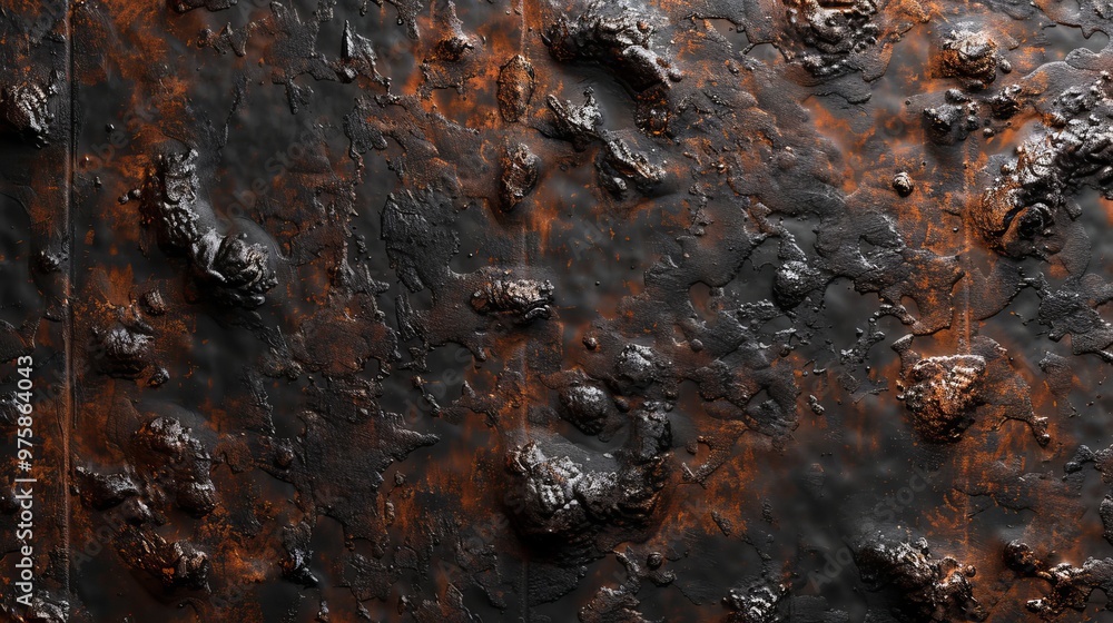 Poster close-up view of a textured metallic surface showcasing rust and decay in natural light