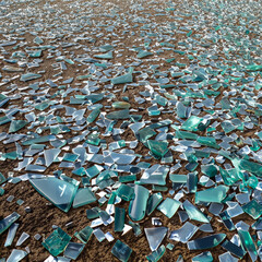 Field of green broken glass