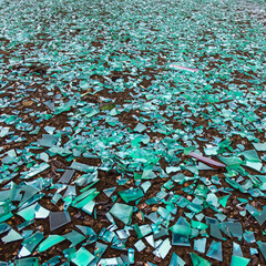 Field of green broken glass