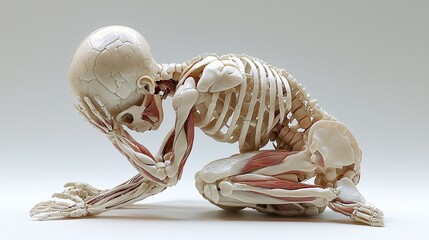 Create a 3D model of the fetus skeletal and muscular system as it prepares for birth