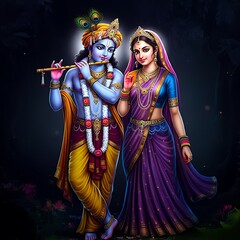 Fototapeta premium Lord Krishna and Radha Rani portrait