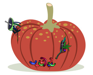 color isolated autumn pumpkin house vector illustration. element for logo sticker poster print design decor backgrounds