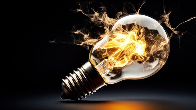 bullet penetrating a light bulb, with fragments of glass s