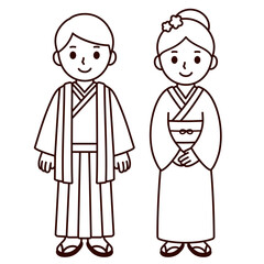 Cartoon children in traditional Japanese costumes