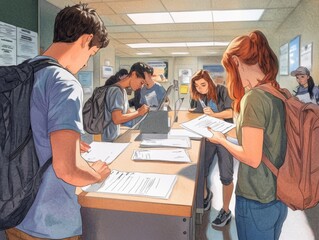 Obraz premium Students Filling Out Forms.