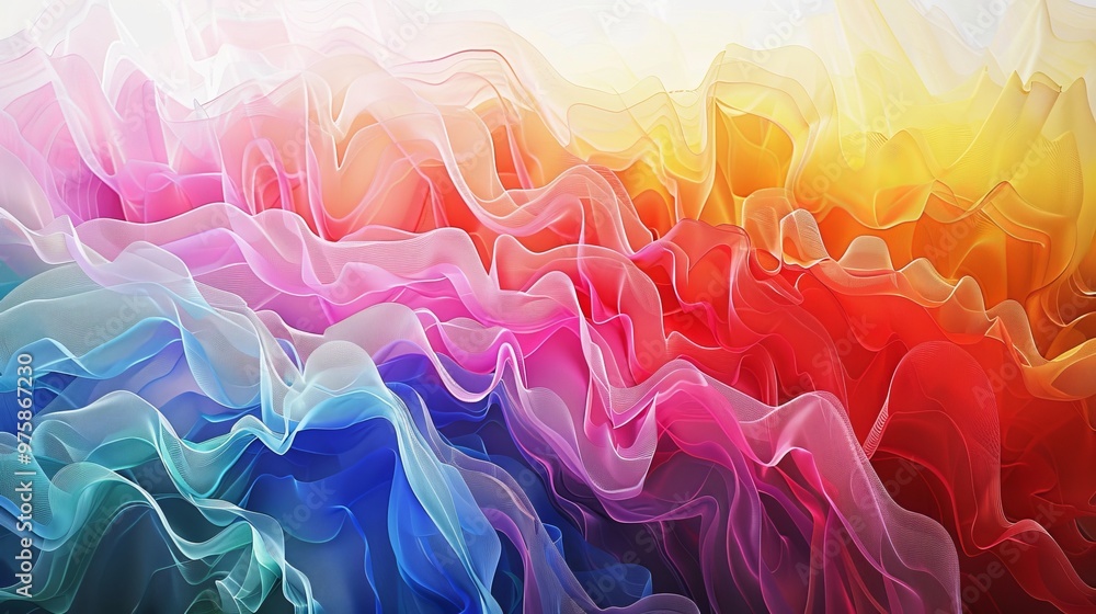 Poster colorful abstract waves blend together in a vibrant display of swirling patterns and light at sunset