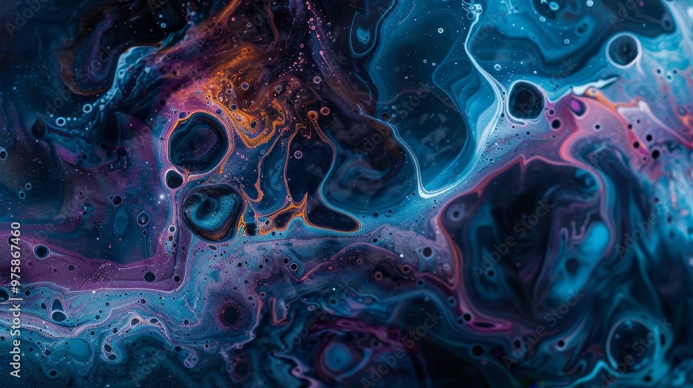 Poster colorful abstract patterns and swirling shapes created through fluid art techniques during a creativ