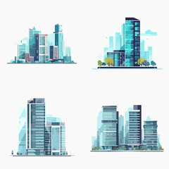 Fototapeta premium The four images show different types of buildings in a city