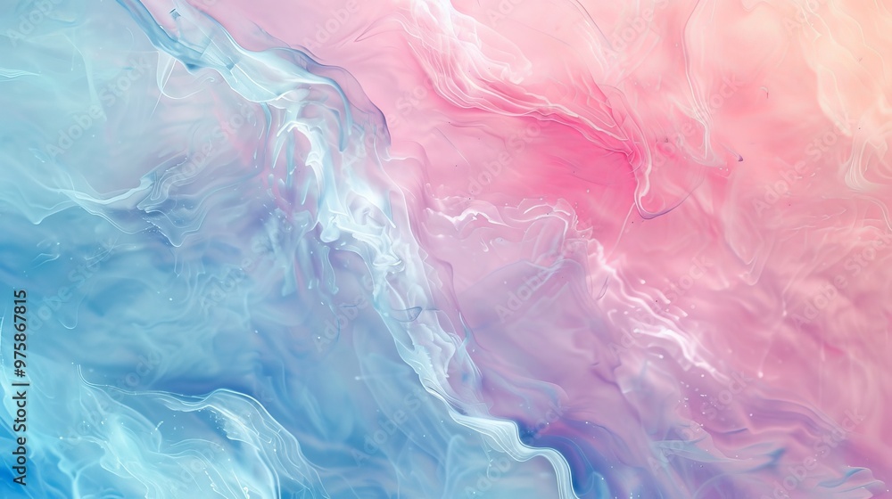 Poster abstract swirling patterns in soft pastel hues of pink and blue creating a calming atmosphere
