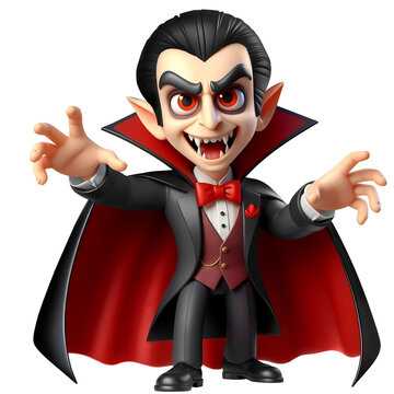 3D cartoon style character Dracula vampire with cape and robe Halloween Concept. isolated on transparent background PNG Image