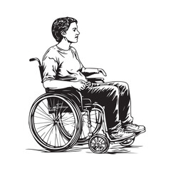 Man in wheelchair Illustration. Disabled young man in wheelchair Vector Image.