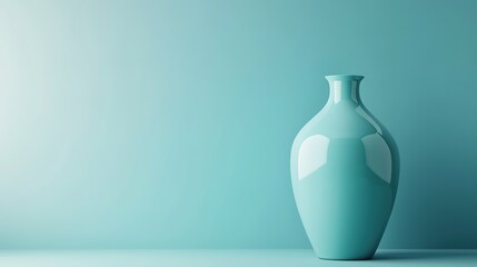 Minimalist teal vase on blue background
