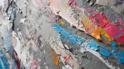 Fototapeta premium Textured abstract wall art featuring vibrant colors and layers in a contemporary setting