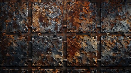 Textured metal wall panels exhibiting rust and wear in an industrial environment