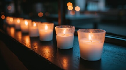 row of candles glow softly warm inviting atmosphere
