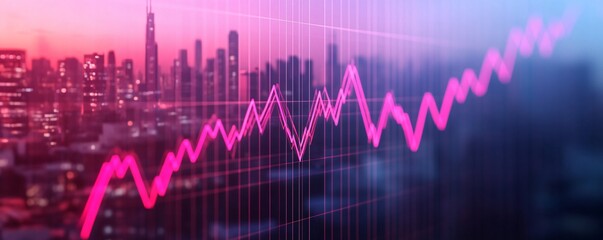 Digital display showing falling interest rates with a cityscape in the background, economic outlook.