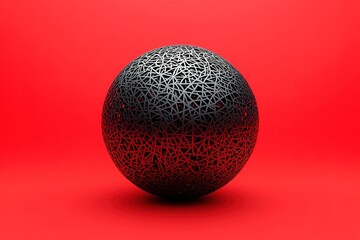 Black intricate sphere on vivid red background