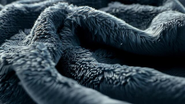 Discover the softness and texture of a luxurious navy blanket draped elegantly on a cozy couch in a modern living room