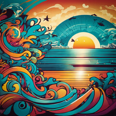 Obraz premium Solar aqua. Cover with an illustration on the theme of the sea.