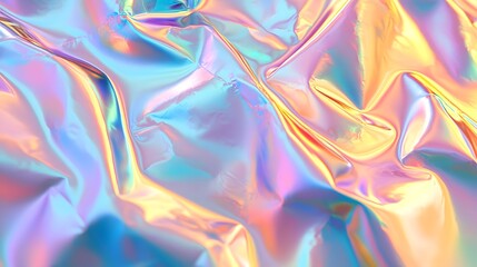 Holographic, iridescent background with pastel rainbow colors, fluid and flowing shapes