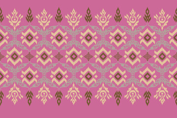Ikat seamless pattern, geometric design, motif ethnic handmade, Ikat ethnic tribal, boho colors seamless wallpaper. Ethnic Ikat abstract background art, greeting cards, printing products.