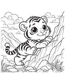 id coloring page design tiger climb the rock hill