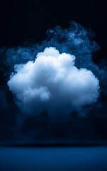 A beautiful, fluffy cloud illuminated against a dark background, perfect for illustrating tranquility and nature's beauty.