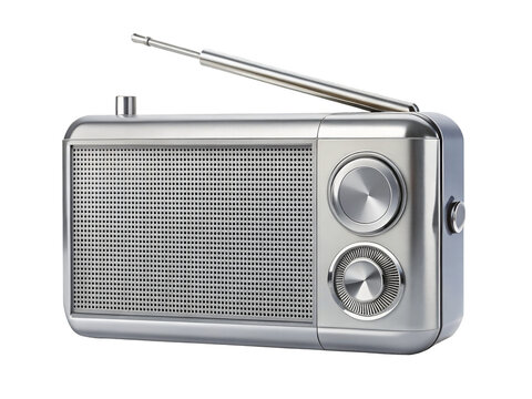 Isolated silver classic radio on transparent background