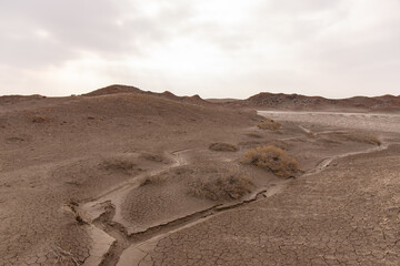 Cracks in the mountains on the ground from the rain.