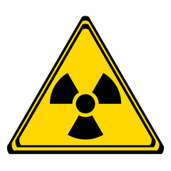 radiation hazard warning sign on a yellow triangular board. radioactive in transparent background