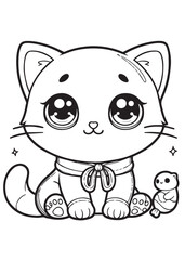 Children coloring page cute cat sad face