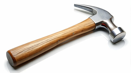 A classic claw hammer with a wooden handle and a metal head with white background or PNG, Ai generated.