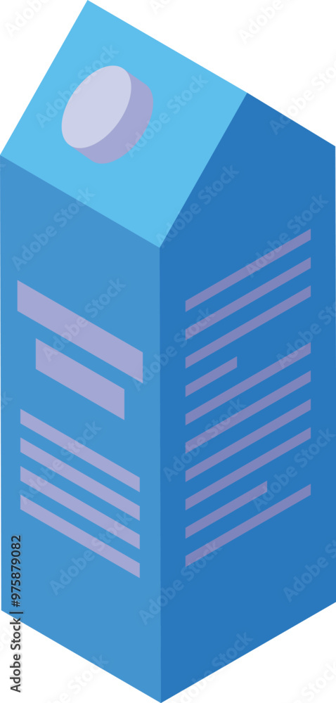 Poster blue milk carton standing with a cap on top, isometric view