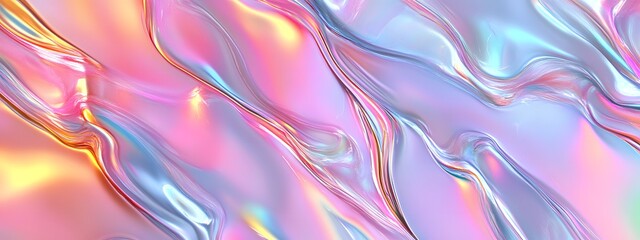 Holographic, iridescent background with pastel rainbow colors, fluid and flowing shapes